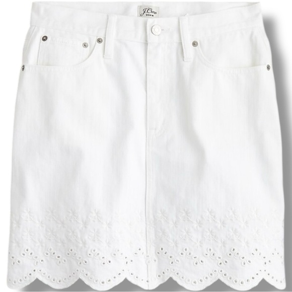 J. Crew Dresses & Skirts - J. Crew White Denim Eyelet Hemline Detail Classic Preppy Feminine Mini Skirt